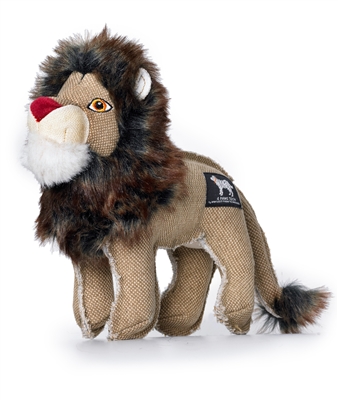 tan canvas and cotton stuffed lion toy for dogs