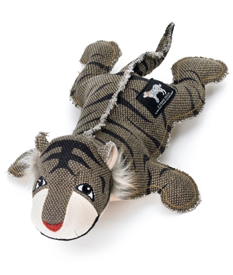 black and brown striped canvas and cotton stuffed tiger toy for dogs
